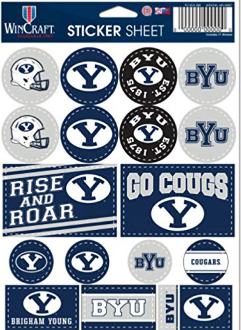 WinCraft NCAA BYU Cougars Brigham Young Vinyl Sticker Variety Set_ 5 inch  x 7 inch  Inch Sheet