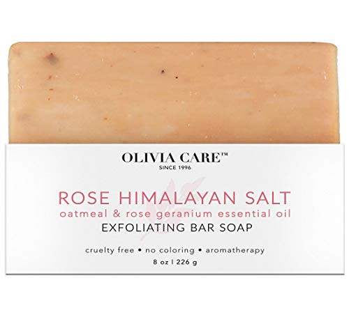Olivia Care Premium All Natural Rose Himalayan Salt Exfoliating Bar Soap  Made with 100 percent  Organic Ingredients  Infused with Oatmeal  and  Rose Essential