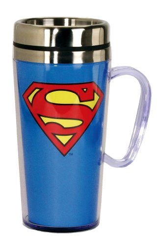 DC Comics Superman Logo Insulated Travel Mug, Blue
