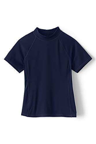 Lands End G Solid Mock Neck Rashguard Deep Sea Navy Big Kid X_Large