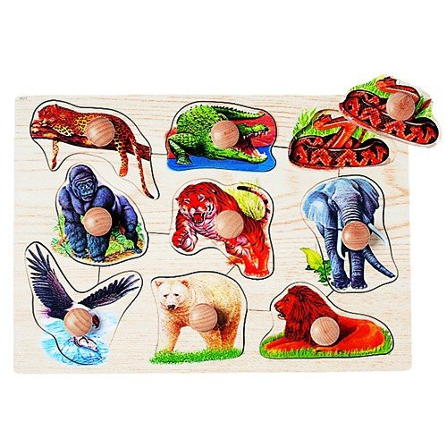 Constructive Playthings MYK-922 Jumbo Knob See-Inside Puzzles - Wild Animals