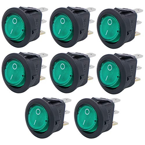 Twidec8Pcs SPST 3Pin Lighted Rocker Switch Toggle 20A 12V DC OnOff Switch Control for Car Or Boat with Green LED Light Illuminated KCD2_102N_1_G