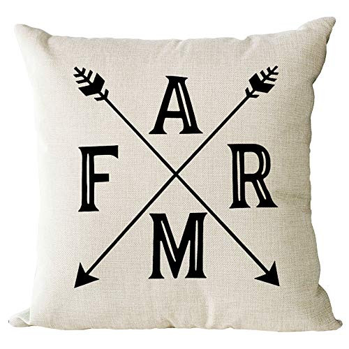 YeeJu Farmhouse Decorative Throw Pillow Covers with Farm Quote Square Cotton Linen Cushion Covers Outdoor Couch Sofa Home Pillow Cases 16x16 Inch