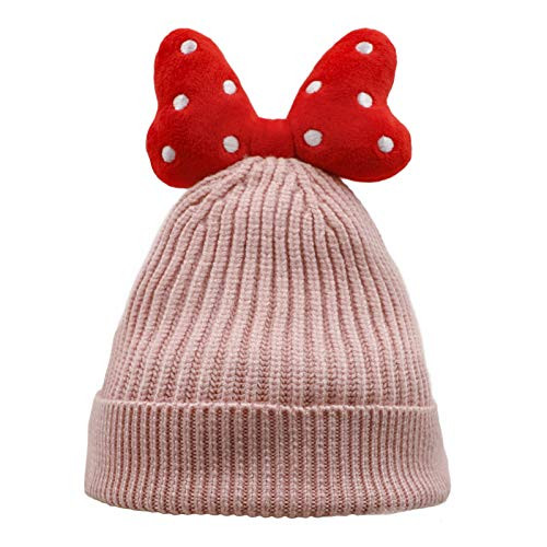 JasmineLi Kids Winter Knit Hat with Bowknot Lovely Beanie Soft Warm Girl Caps Pink