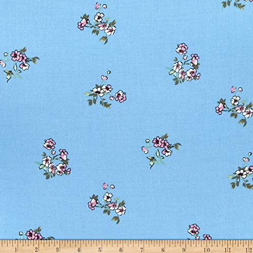 Fabric Merchants Rayon Challis Mini Bouquet AquaPink Fabric by the Yard Fabric Merchants Rayon Challis Mini Bouquet AquaPink Fabric by the Yard