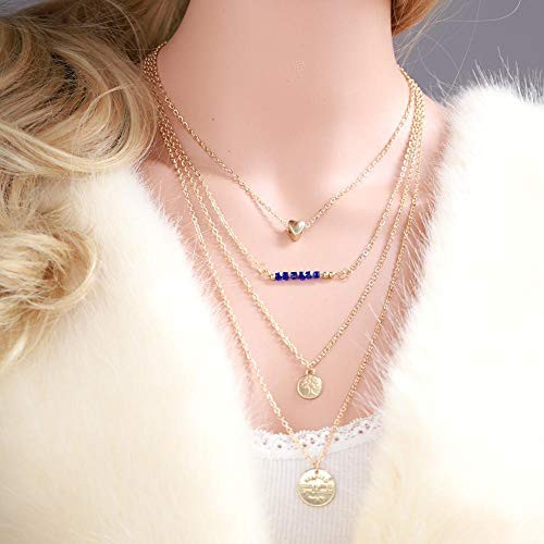 Jovono Gold Boho Multilayered Necklaces Coin Heart Pendant Jewelry Necklace Chains for Women and Girls