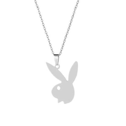 jewelry world Silver Rabbit Necklace_Cute Ear Bunny Head Pendant 18 inch  Stainless Steel Play Bunny Link Chain Necklaces