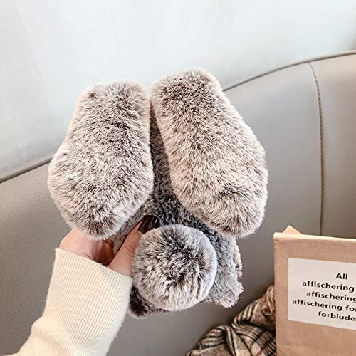 iPhone 12 Pro Max Rabbit Fur Case with Fluffy Bunny Ears _ iPhone 12 Pro Max Brown Furry Fuzzy Phone Case for Woman Girls_ Soft Cute Plush Winter Warm