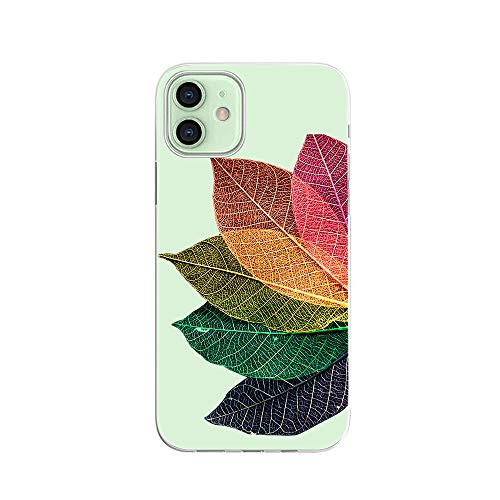 FancyCase Compatible with iPhone 12 Mini  5_4 inch _Flower Pattern Soft Silicone Protective Transparent iPhone 12 Mini Case  Changing Leaves