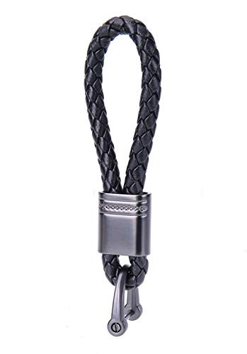 Woven Key Chains Leather Key Chain_Weave Leather Strap Key Ring_Braided Rope Strap Key Ring Key Chain for Motorcycles Scooters Cars SUV Key Holder  Bl