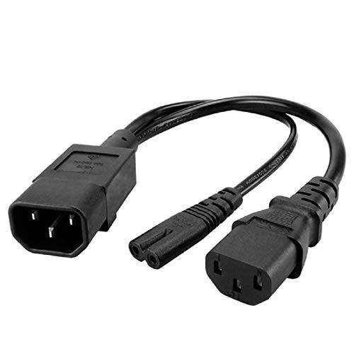 Tekit C14 to C13 plus C7 Y Splitter Power Plug Cord_Single IEC 320 C14 Male to C13 plus C7 Female Splitter Adapter Cable Cord C14 to C7 plus C13 1ft