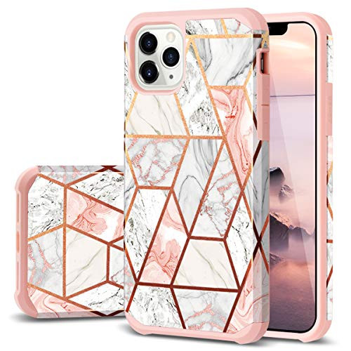iPhone 11 Pro Case_ Fingic Rose Gold Marble Design Shiny Glitter Bumper Hybrid Hard PC Soft Rubber TPU Anti_Scratch Shockproof Protective Case Cover f
