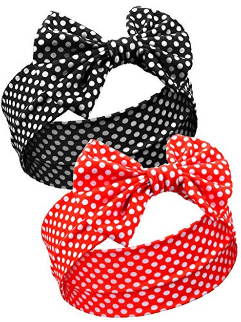 2 Pieces Polka Dot Headband Bow Tie Head Wrap Retro Bowknot Headband Wide Knotted Headwrap Vintage Hairband Hair Accessories for Women and Girls Hair 2 Pieces Polka Dot Headband Bow Tie Head Wrap Retro Bowknot Headband Wide Knotted Headwrap Vintage Hairband Hair Accessories for Women and Girls Hair