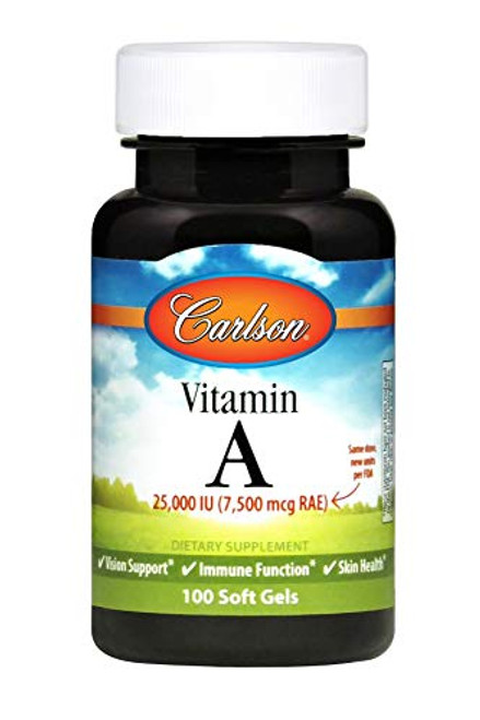 Carlson _ Vitamin A_ 25000 IU  7500 mcg RAE _ Vision  and  Skin Health_ Immune Function_ 100 soft gels
