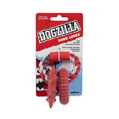 Petmate Dogzilla Dino Links Toy_ Small_ RedGreyWhite