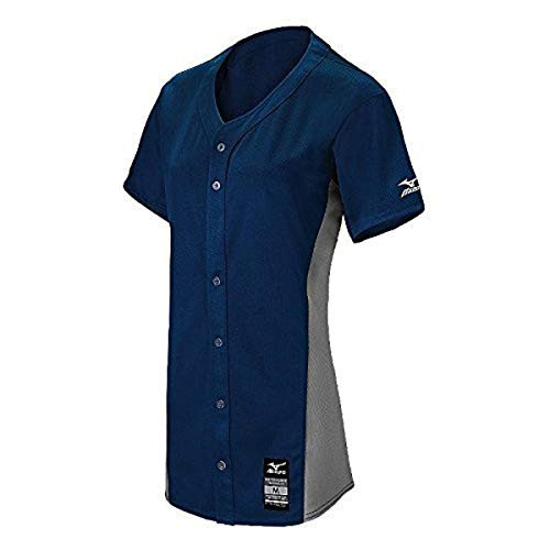 Mizuno Girls Pro Full_Button Game Jersey_ NavyGrey_ Large