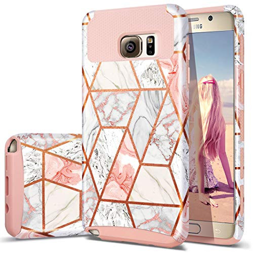 Fingic Note 5 Case_ Galaxy Note 5 Case_ Rose Gold Marble Design Shiny Glitter Bumper Hybrid Hard PC Soft Rubber Anti_Scratch Shockproof Protective Cas