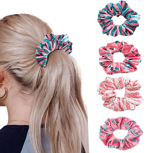 Woeoe Christmas Velvet Hair Scrunchies Pink Elastics Hair Bands Stripe Christmas Snowflakes Hair Ties Ropes Scrunchies Hair Accessories for Women and