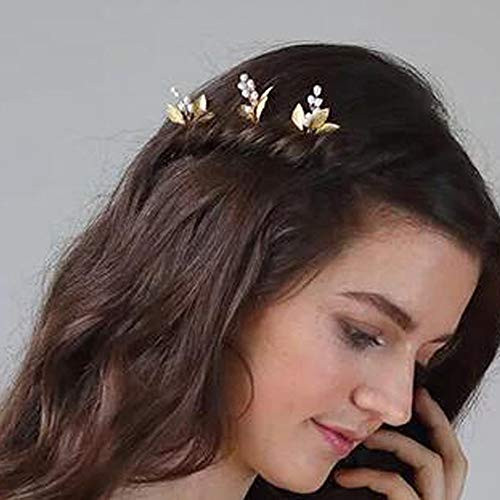 Jovono Bride Wedding Hair Pins Leaf Hair Accessories Gold Bridal Headpiece with Pearl for Women and Girls Pack of 3 Jovono Bride Wedding Hair Pins Leaf Hair Accessories Gold Bridal Headpiece with Pearl for Women and Girls Pack of 3