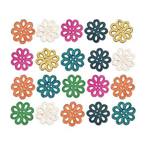 SUPVOX 100pcs Wooden Craft Buttons 4 Holes Daisy Buttons Sewing Buttons for Sewing Crafts Scrapbooking  Mixed Color