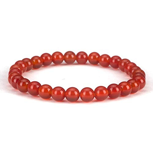Cherry Tree Collection Gemstone Beaded Stretch Bracelet 6mm Round Beads  Medium _ 7 inch   Deep Orange _ Red Agate
