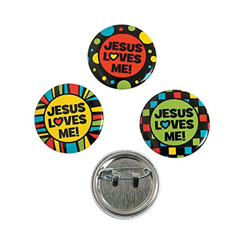Fun Express _ Jesus Loves Me Mini Buttons _ Jewelry _ Pins _ Novelty Buttons _ 48 Pieces