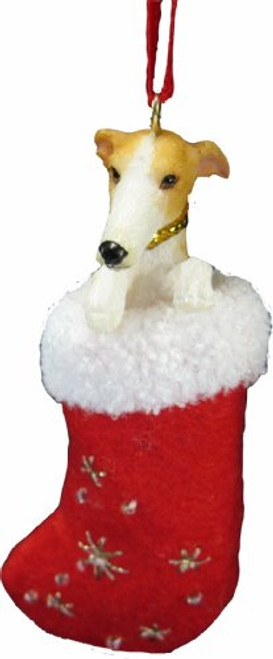 Greyhound Christmas Stocking Ornament with "Santa's Little Pals" Hand Painted and Stitched Detail