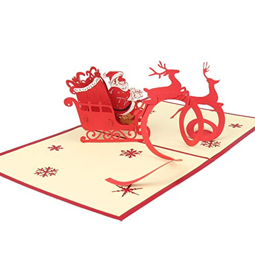 3D Pop Up Christmas Card with Envelope for Xmas PostCards Holiday Christmas Gift Greeting Card for New Year_Handmade Thank You Card Santa Claus and Ca