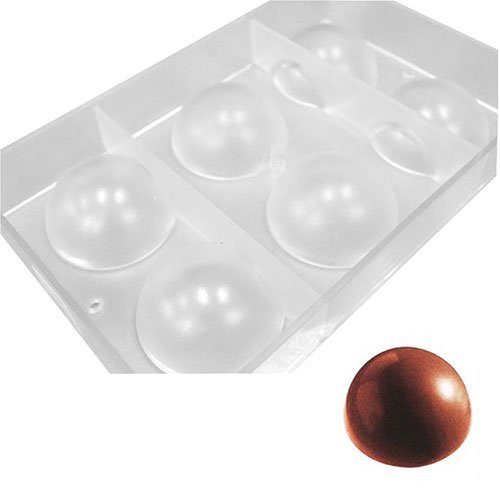 O'Creme Clear Polycarbonate 1-Piece Chocolate Mold Transparent Candy Mould, Hemisphere 6 Cavities