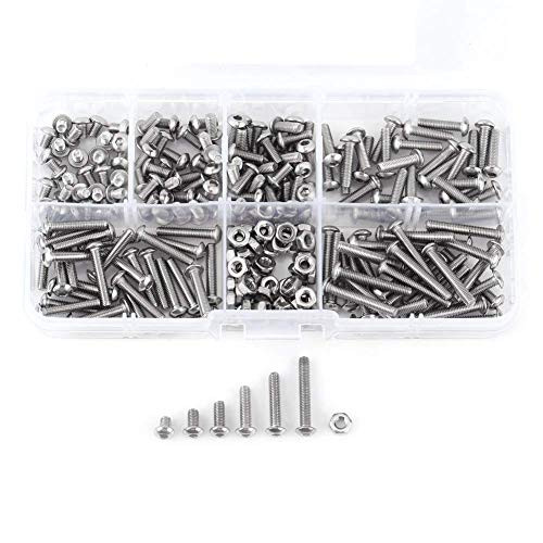 DollaTek 230Pcs M3 304 Stainless Steel Allen Hex Drive Button Head Socket Cap Bolts Screws Nuts Assortment Kit  M3