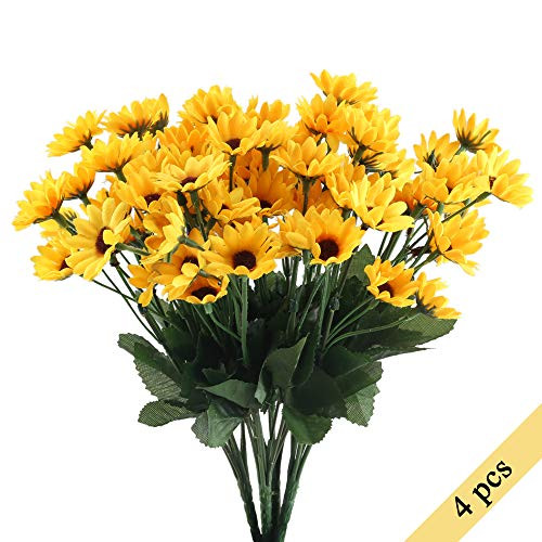 NAHUAA 4PCS Mini Artificial Silk Sunflowers Bundles Fake Flowers Bouquets Fuax Floral Table Centerpieces Arrangements Decor Wedding Home Kitchen Offic
