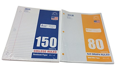 Norcom Loose-Leaf College Ruled Filler Notebook Paper and Graph Paper