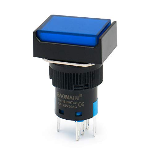 Baomain 16mm Push Button Switch Momentary Rectangular Cap LED Lamp Blue Light DC 12V SPDT 5 Pin 5 Pack