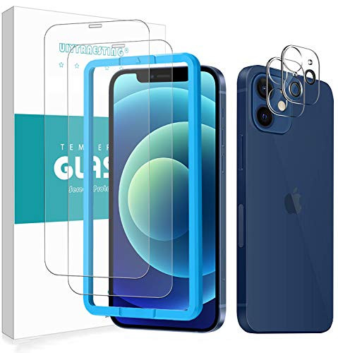 2 plus 2 Pack  Screen Protector for iPhone 12 6_1 Inch  UIYTRAESTING_Include 2 Pack Tempered Glass Screen Protector  plus  2 Pack Tempered Glass Camera Lens Pr