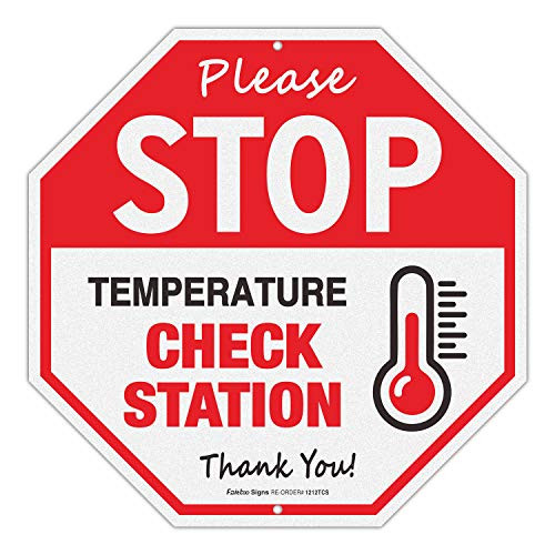 Stop Temperature Check Station Sign_12x12 Inch Octagon Rust Free Aluminum Metal Sign_ Reflective_ WeatherFade Resistant_Easy to Mount_IndoorOutdoor