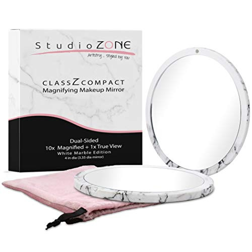 Compact Mirror for Purses _ Magnifying Makeup Mirror _ Purse Mirror Ideal for Travel _ 2_Sided with 10X Magnifying Mirror and 1x Mirror with Luxury Tr