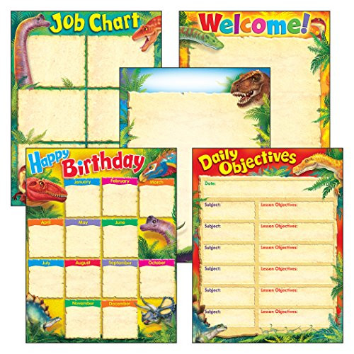 Trend Enterprises Discovering Dinosaurs Learning Charts Combo Pack (5 Piece), 17" x 22"