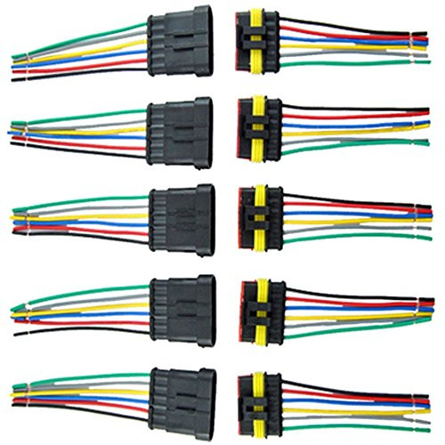 ESUPPORT 6 Pin Way Car Auto Waterproof Electrical Connector Plug Socket Kit with Wire AWG Gauge Marine Pack of 5
