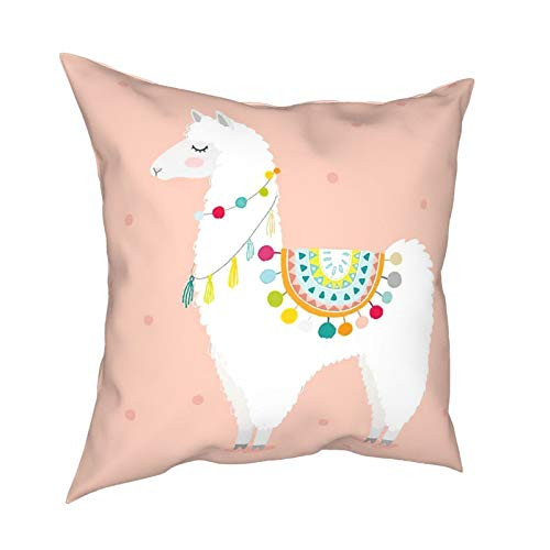 WAZHIJIA Cartoon Alpaca Decorative Throw Pillow Covers 18 X 18 Inch_Adorable Animal Cotton Linen Cushion Cover Square Pillow Cases for Car Sofa Home D