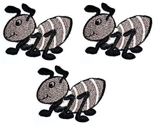 Umama Patch Set of 3 Gray Ant Insect Boho Retro Cartoon Applique Patch Cute Ant Embroidered Iron On or Sew On Patch Craft Clothing Decorative Repair