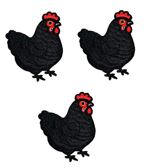 Umama Patch Set of 3 Black Chicken Iron On Sew On Applique Patches Chicken Hen Rooster Animal Farm Cartoon Embroidered Badge Patch Decorative Repair C