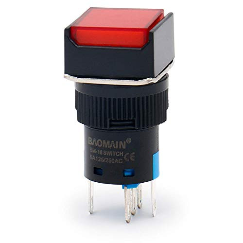 Baomain Push Button Switch 16mm 0_63 inch  Latching 1NO 1NC 220V Red Neon Light Round 5 Pack