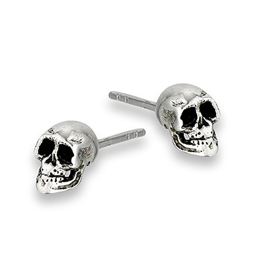 Head Biker Skull Gothic _925 Sterling Silver Dead Stud Earrings Head Biker Skull Gothic _925 Sterling Silver Dead Stud Earrings