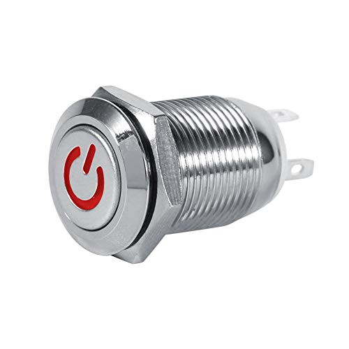 12mm 12V Car Power Push Button Switch_ Waterproof Metal LED Push Button Power Switch 1NO1NC Red