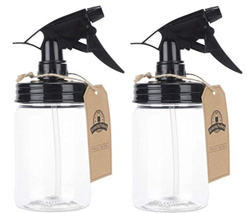 Jarmazing Products Mason Jar Sprayer  Black  With 16 Ounce Plastic Mason Jar _ Two Pack