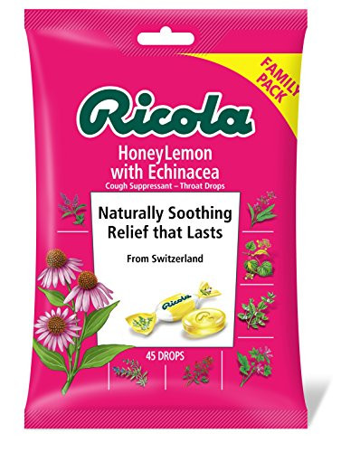 Ricola Cough Suppressant Throat Drops_ Honey Lemon with Echinacea_ 45 Drops_ Fights Coughs Naturally_ Soothes Sore Throats