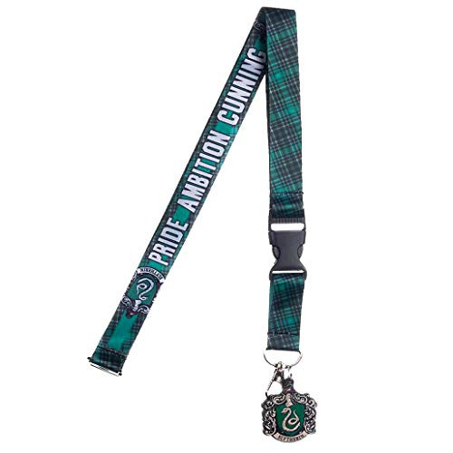 Harry Potter Slytherin Crest Plaid Breakaway Lanyard with Charm