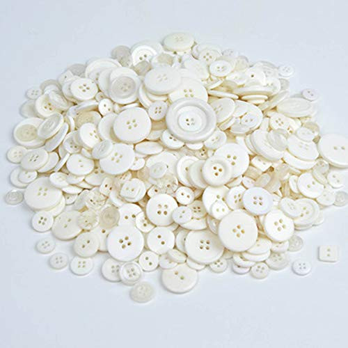 300 PCS Assorted White Resin Buttons 2 and 4 Holes Round Craft for Sewing DIY Crafts Childrens Manual Button Painting_DIY Handmade Ornament