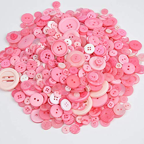 300 PCS Assorted Pink Resin Buttons 2 and 4 Holes Round Craft for Sewing DIY Crafts Childrens Manual Button Painting_DIY Handmade Ornament