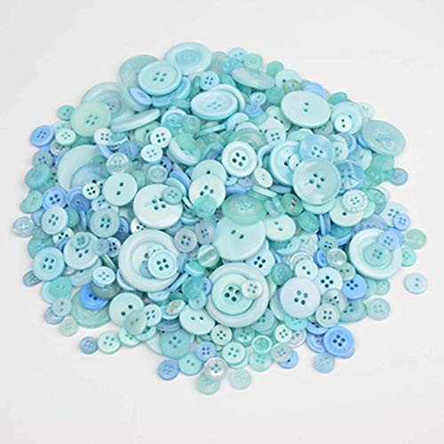 300 PCS Assorted Turquoise Resin Buttons 2 and 4 Holes Round Craft for Sewing DIY Crafts Childrens Manual Button Painting_DIY Handmade Ornament